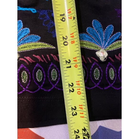 Chico's Black Colorful Southwest Embroidery Long Sleeve Round Neck Top Sz L - Picture 9 of 10